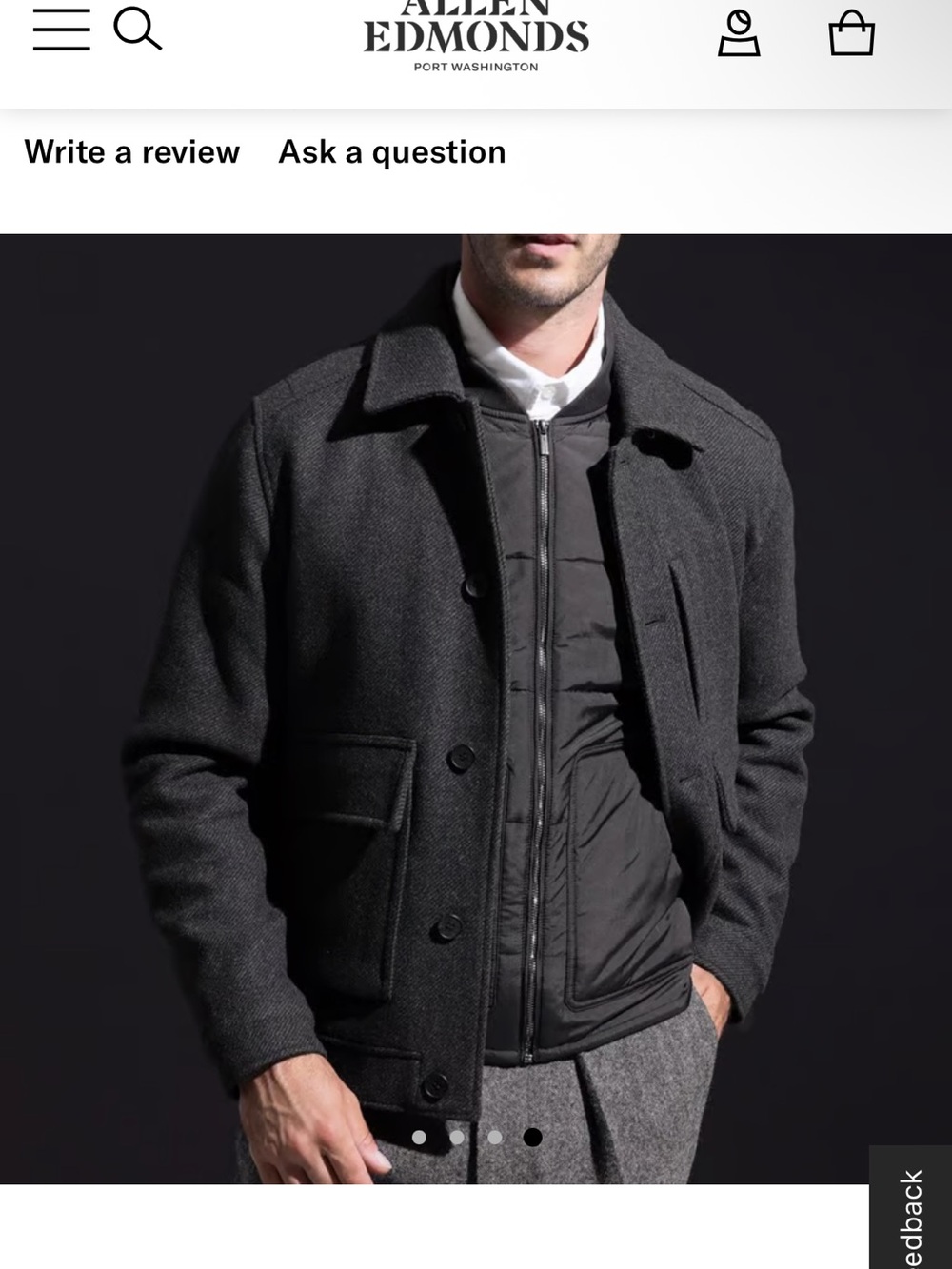 Bugatchi Allen Edmonds Charcoal Gray Wool Blouson Jacket